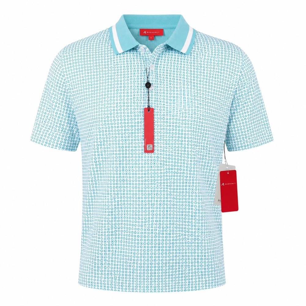 Redvanly Norvins Polo Shirt Mens Large Curacao Blue White Geometric Golf R2501